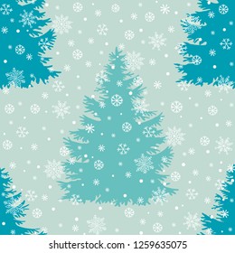 Christmas tree silhouette, vector seamless pattern, holiday background, template for design, wrapping paper, greeting card, invitation.