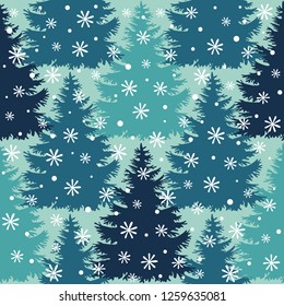 Christmas tree silhouette, vector seamless pattern, holiday background, template for design, wrapping paper, greeting card, invitation.