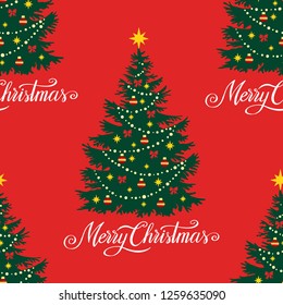 Christmas tree silhouette, vector seamless pattern, holiday background, template for design, wrapping paper, greeting card, invitation.