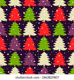 Christmas tree silhouette, vector seamless pattern, holiday new year background, template for design, wrapping paper, wallpaper, greeting card, invitation.