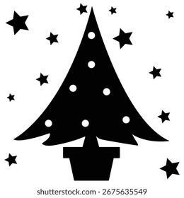 Christmas tree silhouette vector. Simple and elegant icon of  Christmas tree.  Perfect for holiday branding, website design, and social media. eps 10