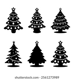 Christmas tree silhouette vector, tree silhouette , christmas tree silhouette, Silhouette Christmas Tree Stencil Vector Bundle.