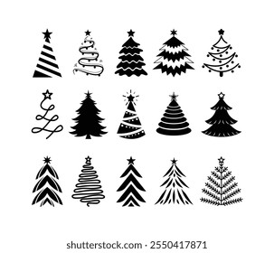 Christmas Tree Silhouettes isolated on white