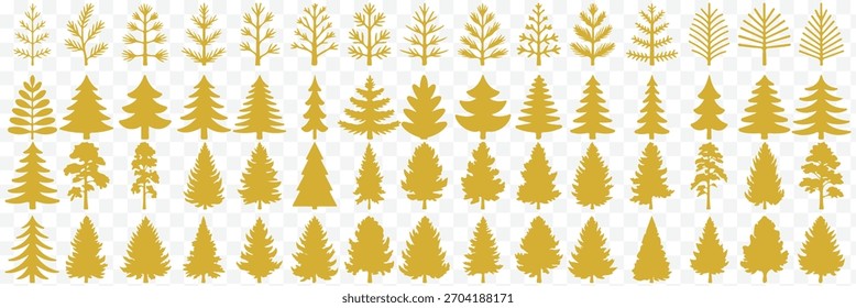 Christmas tree silhouettes set. Bold Christmas tree icon set in clean vector silhouette style, ideal for festive holiday graphic designs. winter holiday pine and fir tree silhouettes. forest vector