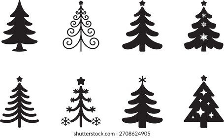 Christmas tree silhouettes set with snowflake motifs garland details and star toppers