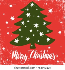 Christmas tree silhouette,vintage  vector illustration, template for design, greeting card, invitation.