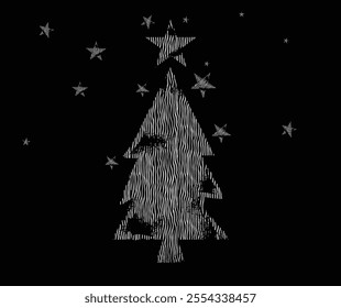 Christmas tree with silver texture and stars celebrating christmas eve