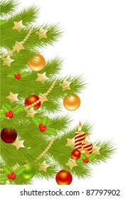 Christmas tree with simple decoration. Isolated on a white. Vector illustration.