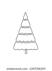 Árbol de navidad simple delineado a mano doodle ilustración vector para las vacaciones felices de invierno decoración de lino, tarjeta de saludo, invitación, afiche, Feliz Navidad, Feliz Año Nuevo