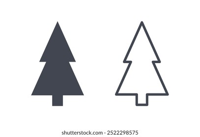 Christmas tree simple icon. Outline and filled design options. Minimalistic design.
