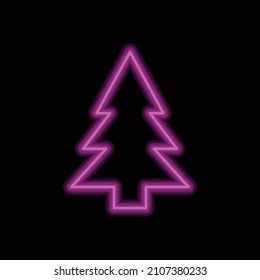 Christmas tree simple icon vector. Flat desing. Purple neon on black background.ai