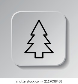 Christmas tree simple icon vector. Flat desing. Black icon on square button with shadow. Grey background.ai