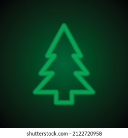 Vector de icono simple del árbol de Navidad. Diseño plano. Neón verde sobre fondo negro con luz verde.ai