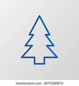 Christmas tree simple icon vector. Flat design. Paper cut design. Cutted blue symbol with shadow. Gray background.ai