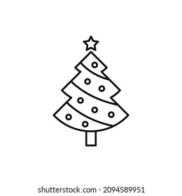 Christmas tree simple line vector icon.