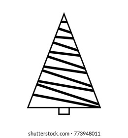 Christmas tree simple outline design isolated on white background