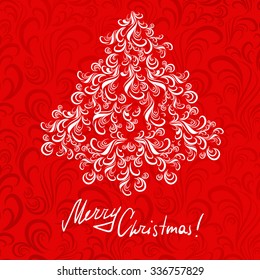 christmas tree simple red card vector