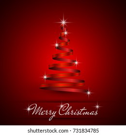 Christmas tree Simple Red ribbon on red background