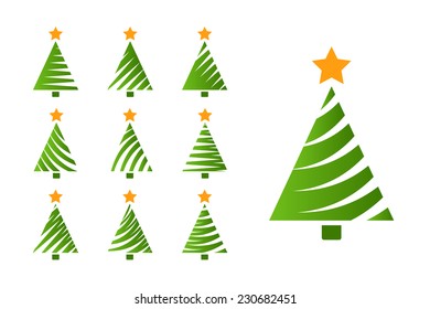 Christmas tree simple set of icons - vector illustration