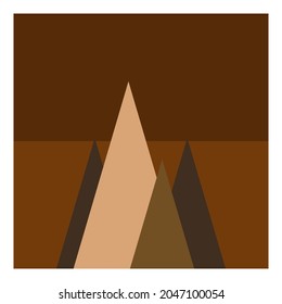 Christmas tree simple vector with geometric shape triangle. Flat design isolated on dark brown background. Abstract cartoon simple style. Minimalist greeting card. Holiday concept.Vector illustration.