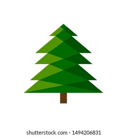 Christmas Tree single flat icon. Xmas, New year simple sign in cartoon style. Winter pictogram symbol. Closeup color vector illustration isolated on white. Graphic design element for card, print, logo