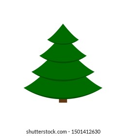 Christmas Tree single flat icon. Xmas, New year simple sign in cartoon style. Winter pictogram symbol. Closeup color vector illustration isolated on white. Graphic design element for card, print, logo