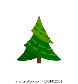 Christmas Tree single flat icon. Xmas, New year simple sign in cartoon style. Winter pictogram symbol. Closeup color vector illustration isolated on white. Graphic design element for card, print, logo