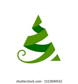 Christmas Tree single flat icon. Xmas, New year simple sign in cartoon style. Winter pictogram symbol. Closeup color vector illustration isolated on white. Graphic design element for card, print, logo