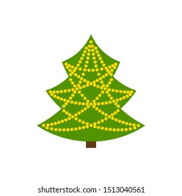 Christmas Tree single flat icon. Xmas, New year simple sign in cartoon style. Winter pictogram symbol. Closeup color vector illustration isolated on white. Graphic design element for card, print, logo