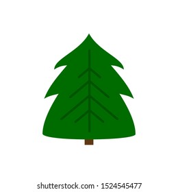 Christmas Tree single flat icon. Xmas, New year simple sign in cartoon style. Winter pictogram symbol. Closeup color vector illustration isolated on white. Graphic design element for card, print, logo