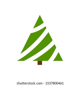 Christmas Tree single flat icon. Xmas, New year simple sign in cartoon style. Winter pictogram symbol. Closeup color vector illustration isolated on white. Graphic design element for card, print, logo