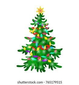 Christmas tree single icon in cartoon style for design. Christmas vector symbol stock illustration web.