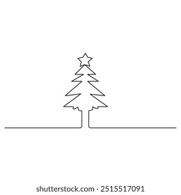 Christmas tree
single line art, continuous one line drawing of  Isolated outline vector icon 

