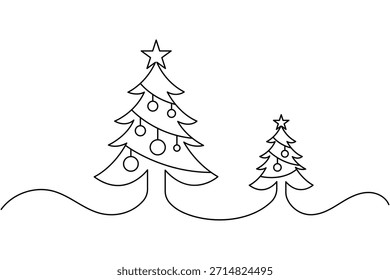 Árbol de Navidad de una sola línea de arte aislado minimalista Vector de contorno
