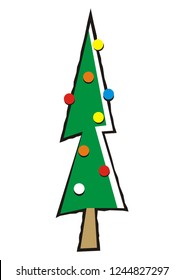 Christmas tree, single object, vector icon. Snowy Christmas tree with flasks. Simple picture.
