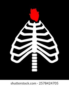 Christmas tree skeleton ribcage. Anatomical new year: bones and skull. Ribs and spine. Conceptual holiday poster for doctors and radiologist. X-ray of Spruce