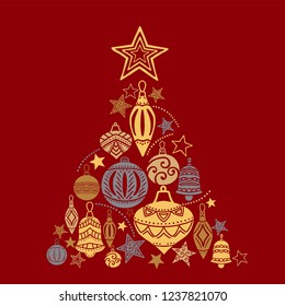 Christmas tree, sketch drawing for your design, greeting card, Christmas icons