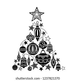 Christmas tree, sketch drawing for your design, greeting card, Christmas icons