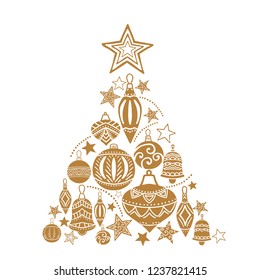 Christmas tree, sketch drawing for your design, greeting card, Christmas icons