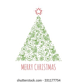 Christmas tree sketch icons vector illustration. Christmas background.