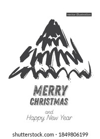 Christmas Tree Sketch Isolated on White Background. Merry Christmas. Vector Illustration. Silhouette of Hand Drawn Spruce Tree.