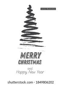 Christmas Tree Sketch Isolated on White Background. Merry Christmas. Vector Illustration. Silhouette of Hand Drawn Spruce Tree.