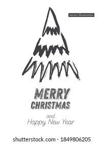 Christmas Tree Sketch Isolated on White Background. Merry Christmas. Vector Illustration. Silhouette of Hand Drawn Spruce Tree.
