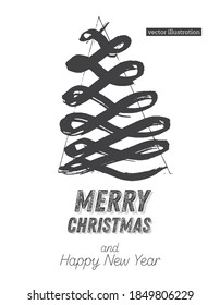 Christmas Tree Sketch Isolated on White Background. Merry Christmas. Vector Illustration. Silhouette of Hand Drawn Spruce Tree.