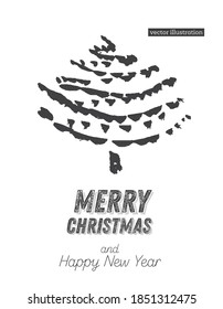 Christmas Tree Sketch Isolated on White Background. Merry Christmas. Vector Illustration. Silhouette of Hand Drawn Spruce Tree.