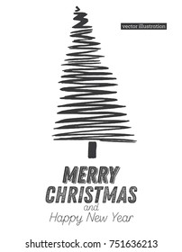 Esbozo de árbol de Navidad aislado en fondo blanco. Feliz Navidad. Ilustración vectorial.
