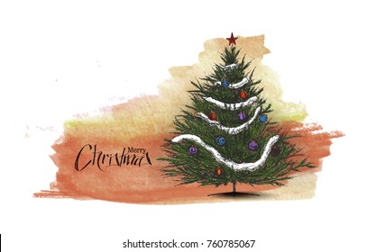 Christmas tree sketch on white background, vector illustration.