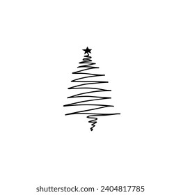 Christmas tree, a sketch of a vector drawing, isolated on a white background.