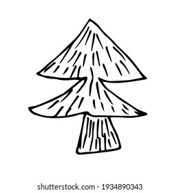 Christmas tree. Sketch, vector linear drawing.