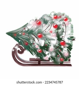 Árbol de Navidad con pañales para postales, papeles pintados, papel de envoltura, textiles. Ilustración vectorial.
